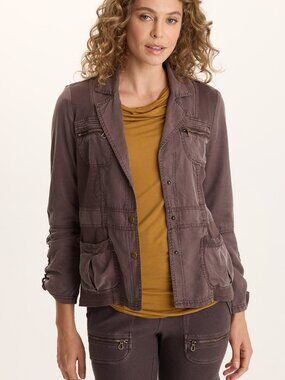 XCVI Jesper Twill Utility Jacket Women's XL Mauve Purple Tencel Cargo Ruched Rib